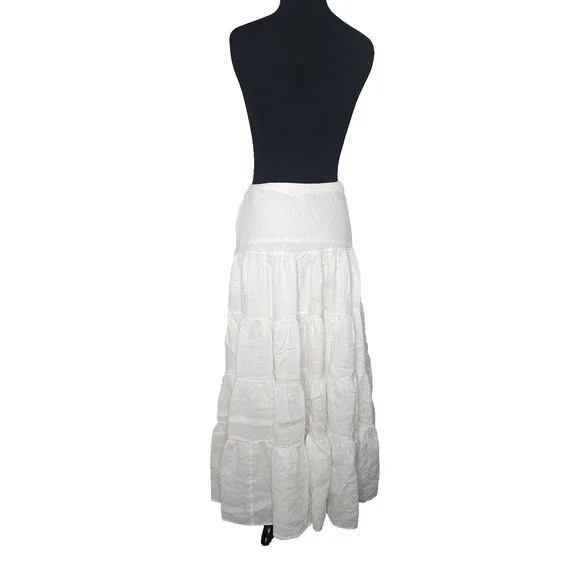 Ralph Lauren Womens Off White Tiered Skirt Stretch Waist Cotton Flow  Boho Sz.10 - Picture 3 of 7